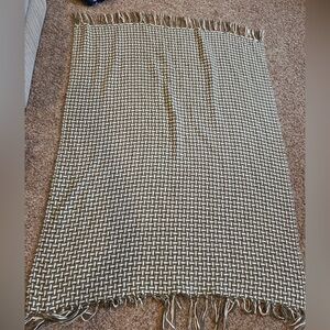 Threshold Olive and Cream Woven Fringe Throw